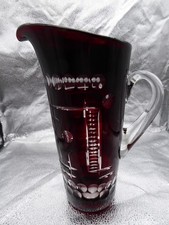 Böhmischer Kristall Krug Kanne ÜBERFANG SCHLIFF RUBIN ROT TSCHECHIEN ART DECO