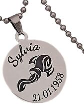 Runder Edelstahl Anhänger Sternzeichen Gravur dunkel Name Datum individuell