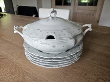 Alt Tirschenreuth, Terrine, Suppenterrine mit 7 tiefen Tellern, grün-weiß