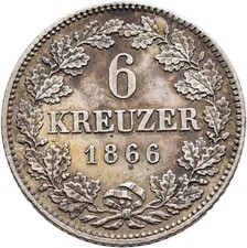 FITZ Bayern Ludwig II 6 Kreuzer 1866 Wappen Silber ØSVE289