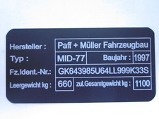 Typenschild 60 X 30 gelasert