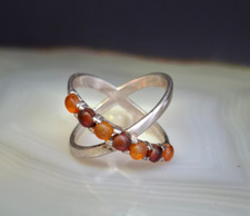 Ring Silber 925 Bernstein extravagant Crossring exclusiv und ästhetisch 16 mm