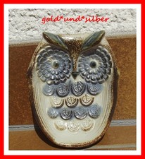 EULE Uhu KAUZ Deko SCHALE aus KERAMIK in BLAUGRAU braun KUNSTHANDWERK Vintage