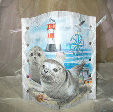 Deko Windlicht Leuchtturm Robben Meer Möwen Tischlicht Unikat Geschenkidee