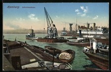 Ansichtskarte Hamburg, Schwimmkran mit Hafenpartie 
