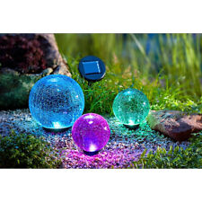 3er-Set Solar-Gartenstecker Crash Kugelleuchten aus farbigem Crashglas 2 Größen