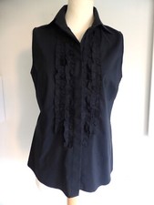 BIANCA Bluse Rüschenbluse ärmellos offener Kragen schwarz Gr.38