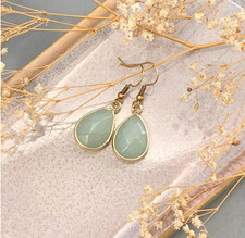 Facettierte Aventurin Ohrringe Gold 18K vergoldet Tropfenform 50mm Damen Schmuck