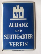 Allianz und Stuttgarter Verein Versicherung Orginal altes Emailschild um 1927