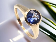 GJ69 * HARRY IVENS IV EDELSTEIN RING (16,2) TANSANIT AAAA RUND 0,5ct, 9 Kt GELBG
