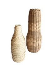 Boho Vasen Rattan Korb Vintage Beige Braun Glas Innen 25cm Set