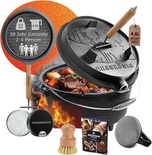 Dutch Oven Set Eingebrannter Dutch Oven 4,5L - Feuertopf Gusseisen mit Füßen