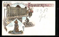 Lithographie Frankfurt, Neue Post, Kaiser-Büste im Posthof 