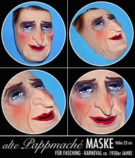 ALTE ANTIKE *HERREN* FASCHINGSMASKE aus PAPPMACHÉ bemalt ca. 1930er JAHRE 23CM