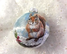 Weihnachtskugel aus Glas, Kugel, Christbaumkugel handbemalt ,Eichhörnchen  10 cm