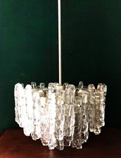  Kalmar Kronleuchter XL „Eisglas“, 1960/70er Jahre, sehr groß mit neun Lampen