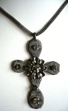 klasse KREUZ Collier Kette ModeSchmuck STRASS Anhänger dunkel silber NEU + TOP