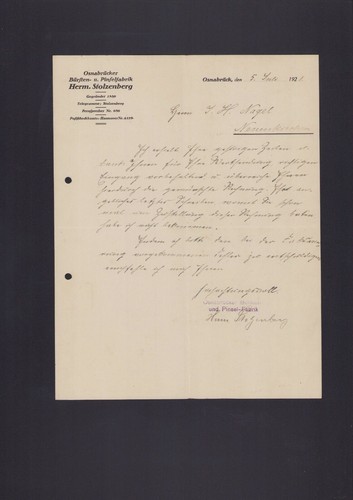 Osnabrück brief 1921 - 1921,, herm