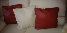 3 xEcht Leder Sofa- Stuhlkissen weiches Nappaleder ecru, dunkelrot 50cm x50cm ?