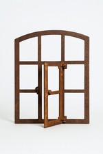 Stallfenster, Fenster, Eisenfenster, Gussfenster mit Tür, Gartenmauer, Scheune