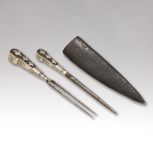 Jagdbesteck mit lederscheide - lederscheide, /