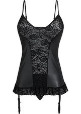 Neu Corsage m Strapshaltern und String Gr. 36/38 Schwarz Erotikwäsche Reizwäsche