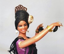 Vintage Flamenco-Tänzerin Puppe, ca. 18 cm, 70er Jahre – lila Spitzenkleid