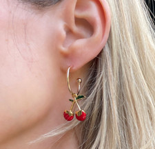 Creolen Kirsche Charm Ohrringe Geschenk Frauen retro Rockabilly 50er Style