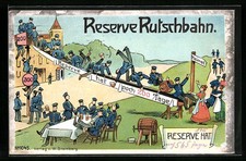 Lithographie Soldaten auf Reserve-Rutschbahn 1914 