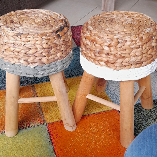 2er set sitzhocker holz mit - set,