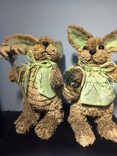 2 Strohhasen, Hase und Häsin 31 cm hoch Handarbeit, Vintage