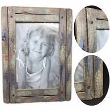 Vintage Holz Stand-Bilderrahmen 10x15cm Grau Blau Weiß Fotorahmen Retro Shabby