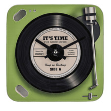 Wanduhr Glas bedruckt Motiv: Plattenspieler Uhr 20cm (Batteriebetrieben)