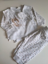Baby Jungen Set Zweiteiler Hose T-Shirt Langarm Weiß Beige Größe 68
