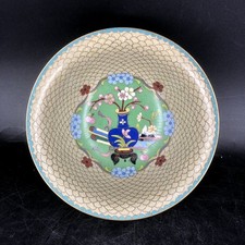 Cloisonne Schale Chinesisch Emaille Metall China Floral Blume Grün Asiatika 18cm
