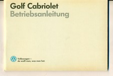 VW Golf 1 Cabrio  Cabriolet  Betriebsanleitung 1988 Bedienungsanleitung Handbuch