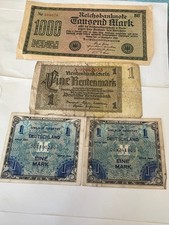 WW2 GERMAN BANK NOTES A 1000, One, And 2 X One Military I REICHMARKS ( 4 Notes )