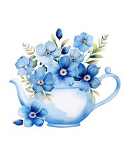 Watercolour teapot flowers 9x9