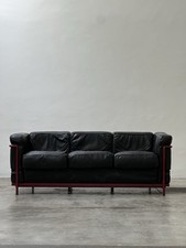 Cassina LC2 3-Seater Design Sofa Leather Black Down Filling Corbusier