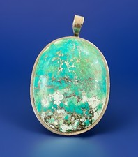 NATUR-TÜRKIS Edelstein Anhänger  XXL 925 Silber Handarbeit ungetragen 66 x 40 mm