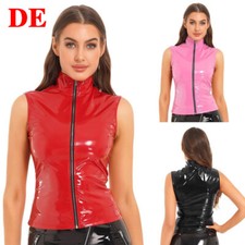 Damen Wetlook Leder Weste Sexy