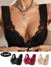 Damen BH mit Vorderverschluss Spitzen Bustier ohne Bügel fester Halt Komfort