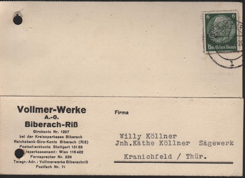 Biberach riß postkarte 1936 - postkarte,