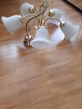 Lampe Glockenblumen für Wohnzimmer oder Esszimmer, Metall Glas Gold