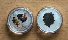 1 oz Lunar II - Hahn - Silber 999 color coloriert Farbe farbig