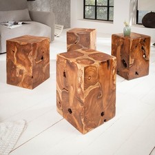 Massiver Beistelltisch SQUARE 30cm Teakholz Sitzwürfel Sitzhocker Holzhocker