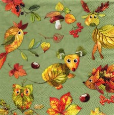 3 Servietten~ Herbst, Pilze Beeren Kastanien DIY-Tiere aus Herbstblättern ~33x33