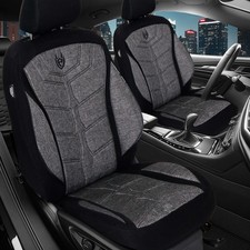 2x Sitzbezüge passend für Renault Twingo 3 (Schwarz-Dunkelgrau) | Vordersitze MT