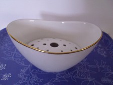 Porzellan Blumensteckschale 50er Jahre alt VINTAGE weiß Goldrand oval FIFTIES