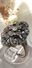 925 Silber Ring mit Markasit Besatz Fleur de Lys Königslilie RG 53/16,8 mm